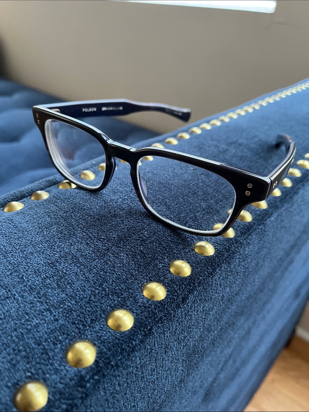 DITA Black Rectangular Acetate Glasses with Silver Rivet Detail